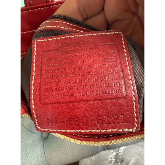 Coach 6121 Bleecker Satchel Linen Canvas & Red Leather Tote Bag*Vintage 1999 - Picture 3 of 16